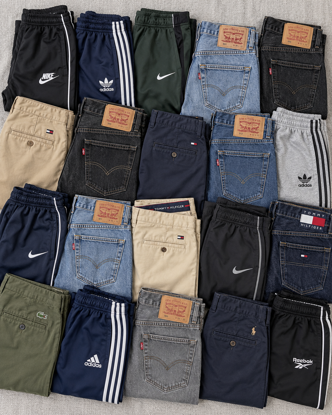 Bala de pantalones de marca: chinos, vaqueros y pantalones de chándal (imagen orientativa)